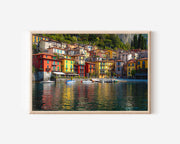 Lake Como Colorful Village Wall Art Print – Italian Waterfront Reflection