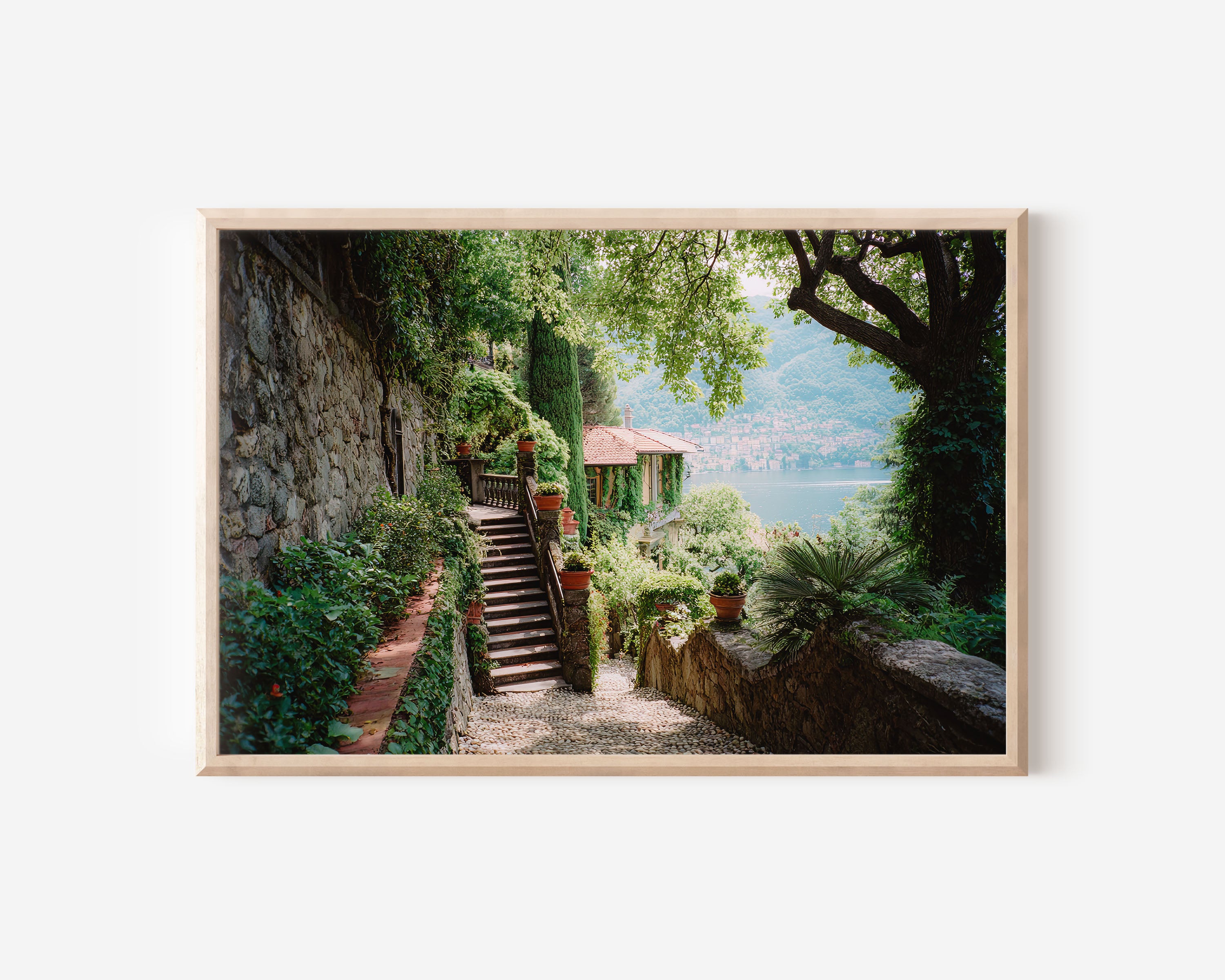 Lake Como Villa Garden Wall Art – Italy Scenic Lake Path Landscape