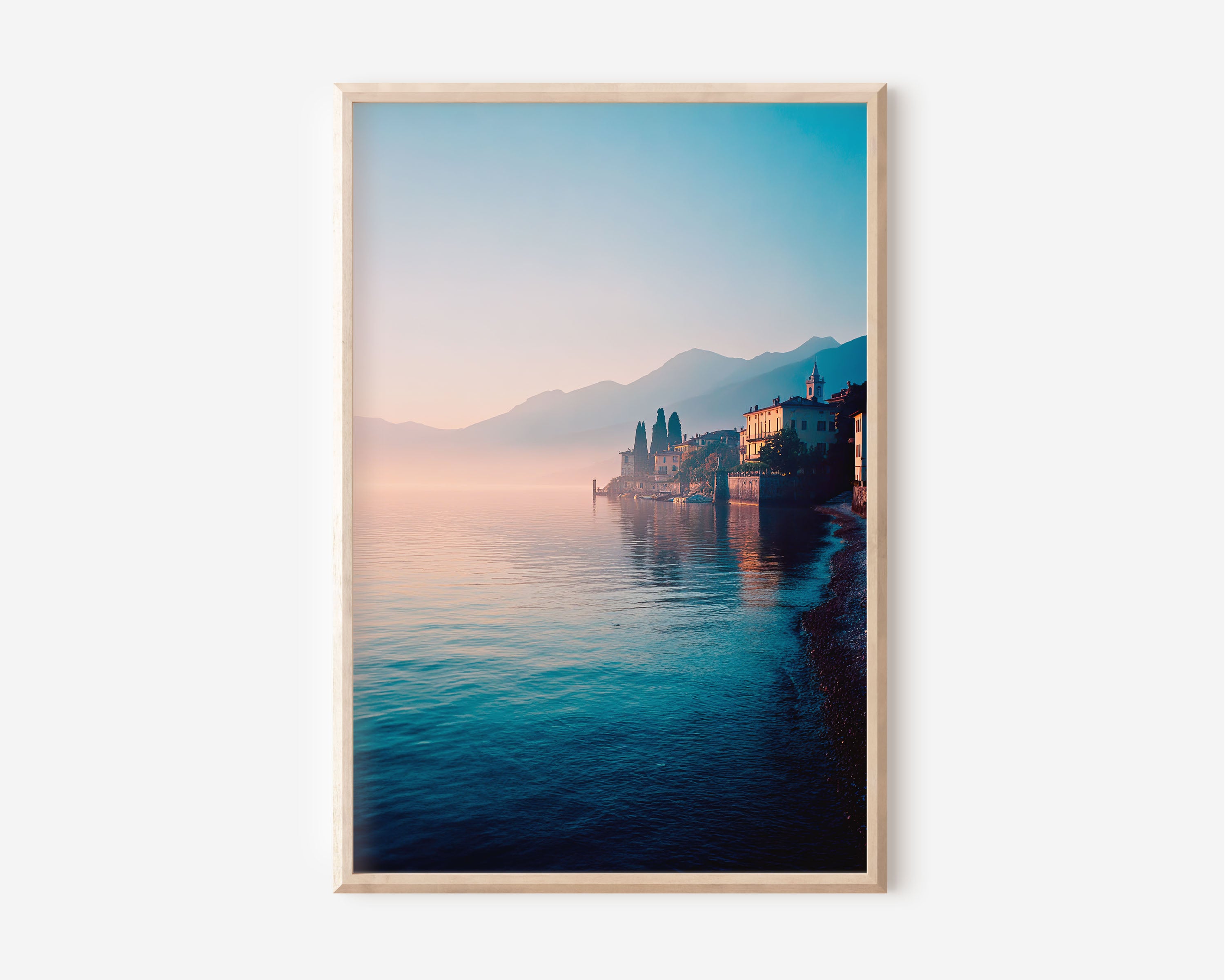 Lake Como Sunset Wall Art Print | Varenna Italy Coastal Canvas Decor
