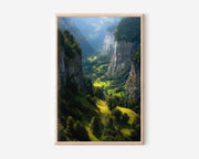 Lauterbrunnen Valley Switzerland Print | Swiss Alps Waterfall Wall Art | Bernese Oberland Green Valley Landscape Photography Poster