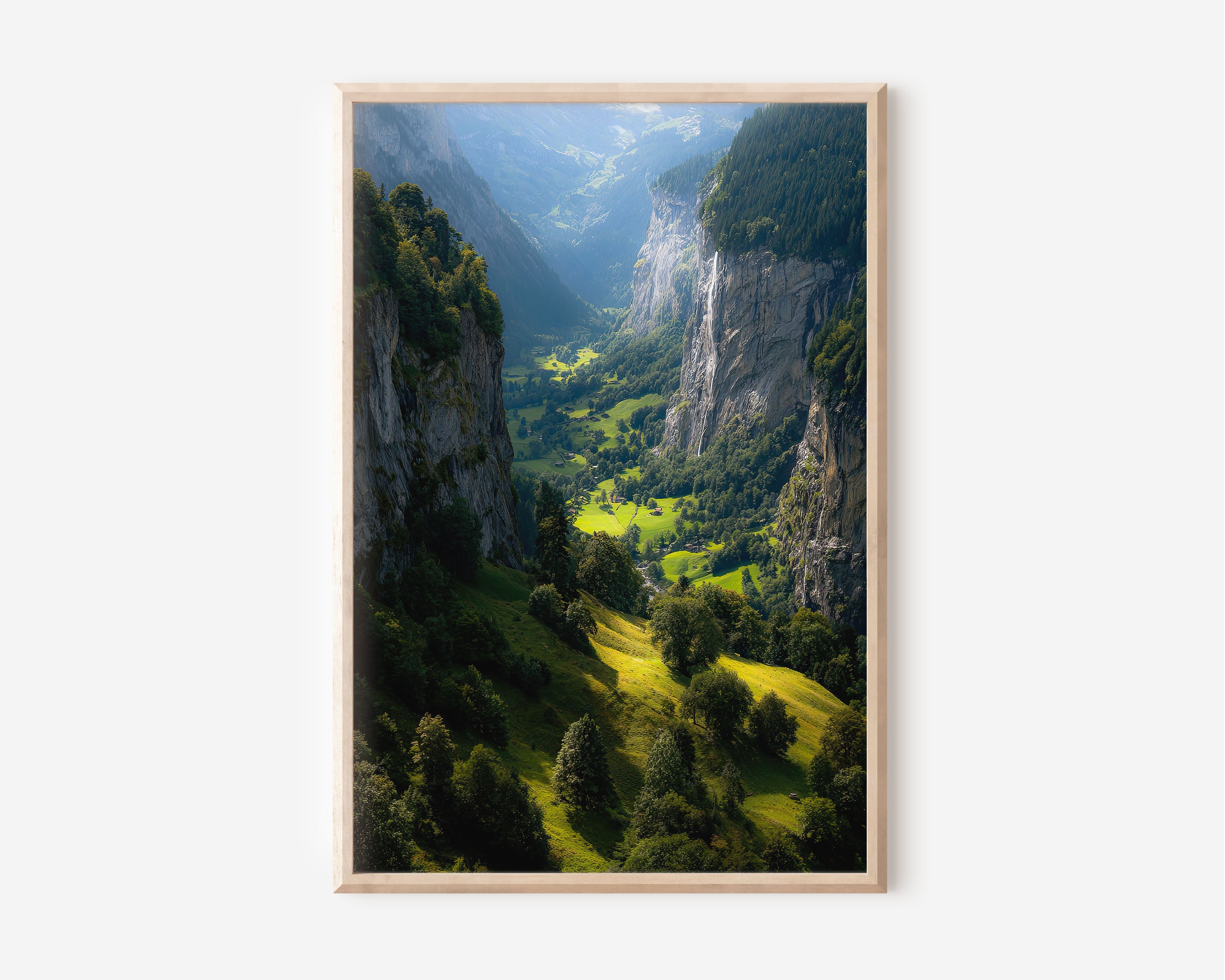 Lauterbrunnen Valley Switzerland Print | Swiss Alps Waterfall Wall Art | Bernese Oberland Green Valley Landscape Photography Poster
