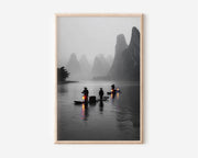 Li River Wall Art Print – Guilin Misty Mountains Canvas, Chinese Landscape Photography, Asian Zen Wall Decor