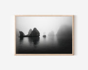 Limestone Cliffs Boat Black & White Wall Art Print