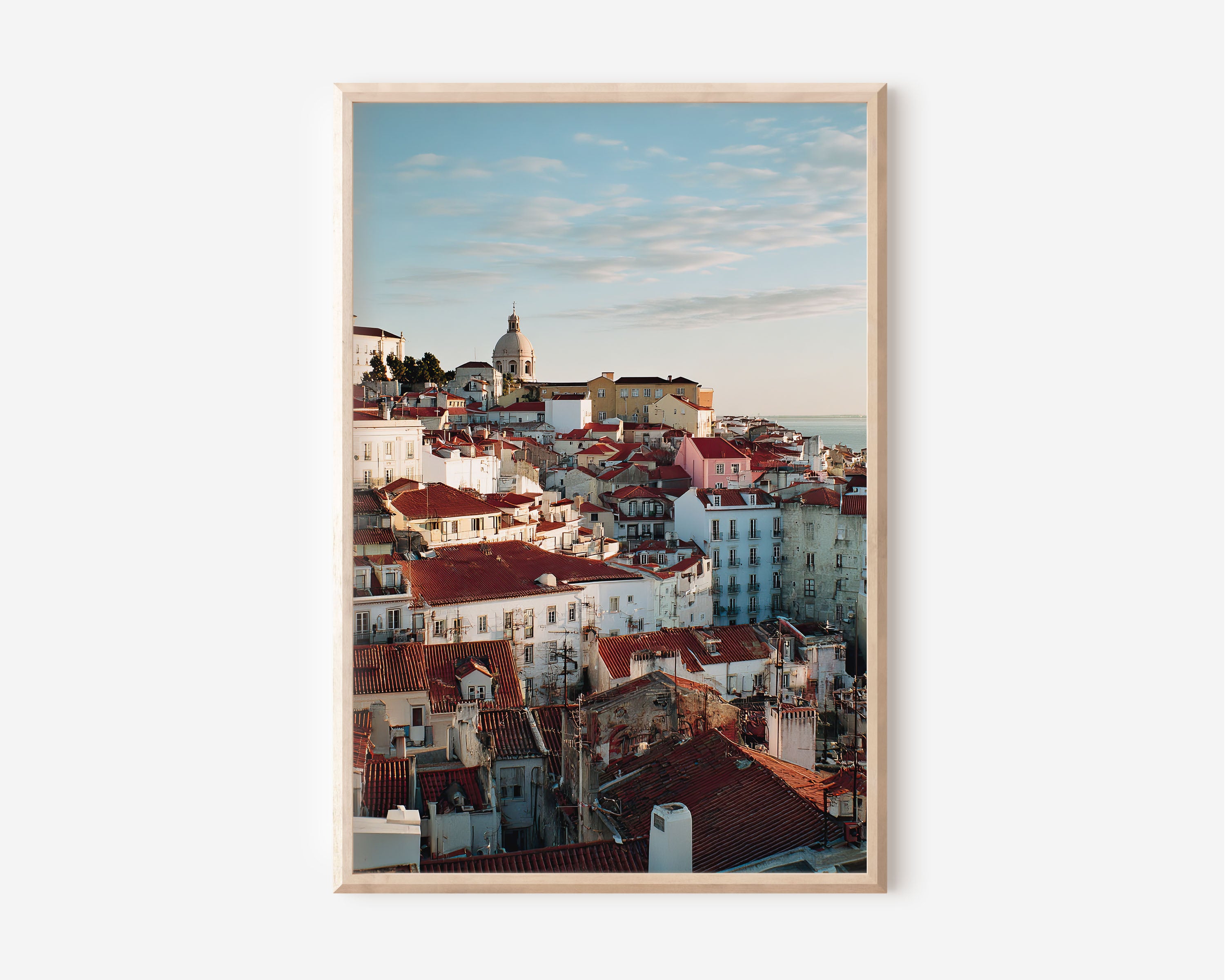 Lisbon Alfama Wall Art Print | Portugal Rooftop Cityscape Photography | Tagus River Viewpoint Poster | European Travel Print | Warm Tones Home Decor