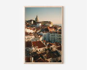 Lisbon Alfama Sunset Wall Art Print | Portugal Golden Hour Rooftop Photography | Santa Engrácia Dome Cityscape Poster | European Travel Print | Warm Terracotta Home Decor