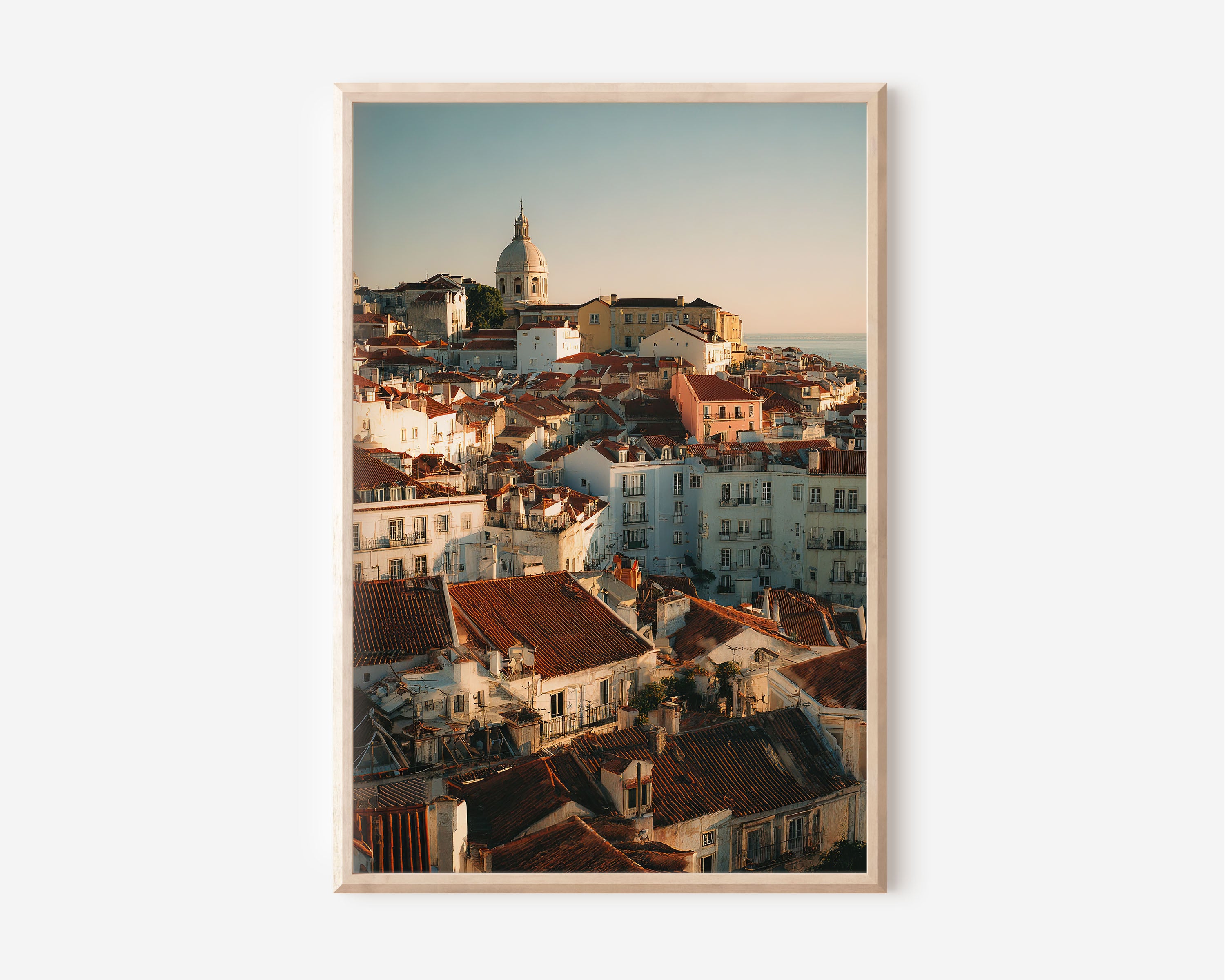 Lisbon Alfama Sunset Wall Art Print | Portugal Golden Hour Rooftop Photography | Santa Engrácia Dome Cityscape Poster | European Travel Print | Warm Terracotta Home Decor