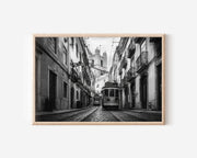Lisbon Alfama Tram Wall Art Print – Black and White Portugal Photography