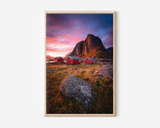 Lofoten Fishing Huts Sunset Wall Art Print | Norway Arctic Landscape Photography Poster | Scandinavian Nordic Nature Decor