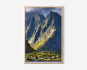Lofoten Islands Village Dramatic Mountain Peaks Wall Art Print | Norway Fjord Photography | Scandinavian Landscape Home Decor