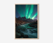 Lofoten Islands Northern Lights River Print | Norway Aurora Borealis Wall Art | Arctic Night Sky Mountain Stream Landscape Photography Poster
