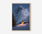 Lofoten Islands Norway Cabin Print | Winter Snow Mountain Wall Art | Nordic Wilderness Photography