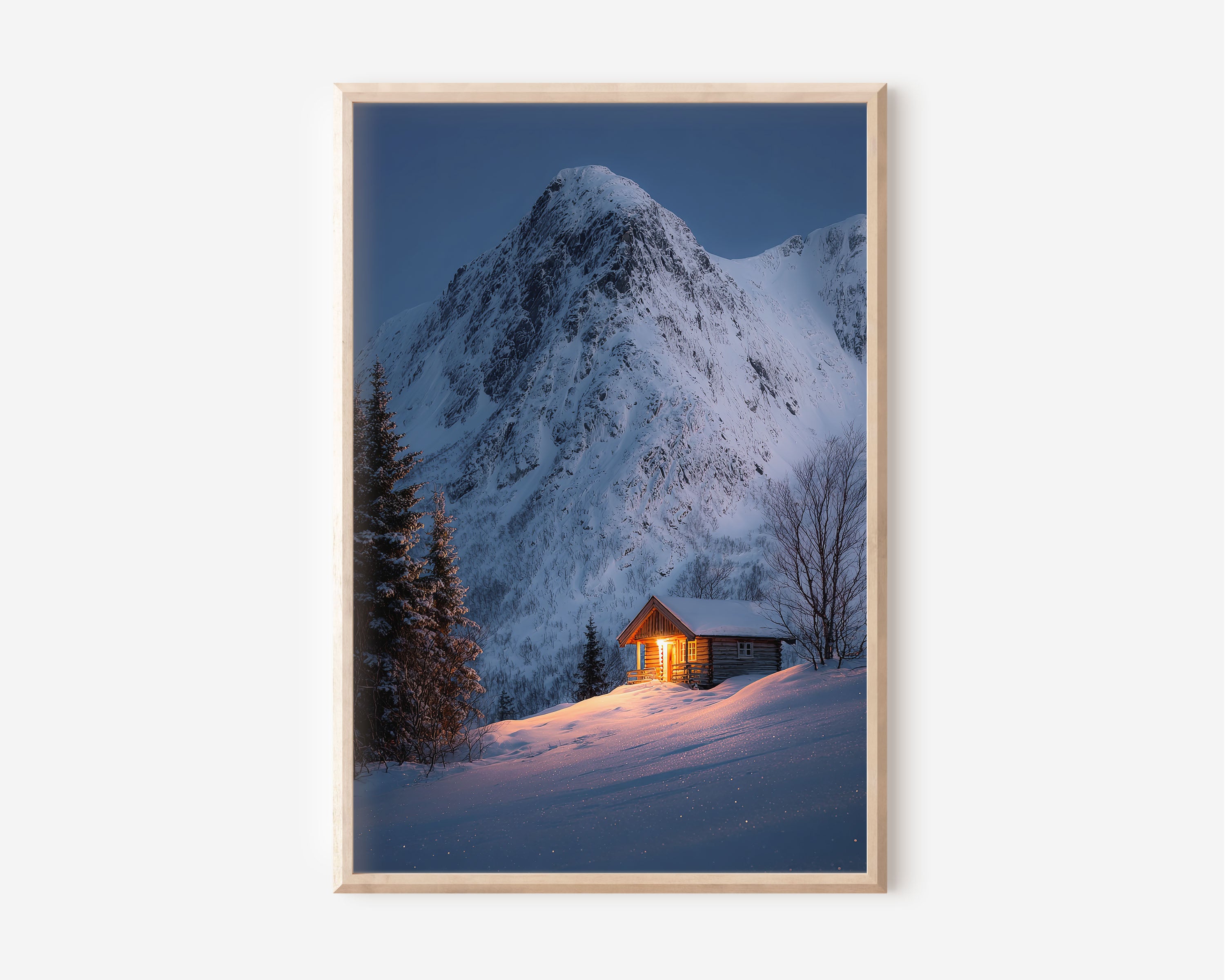 Lofoten Islands Norway Cabin Print | Winter Snow Mountain Wall Art | Nordic Wilderness Photography