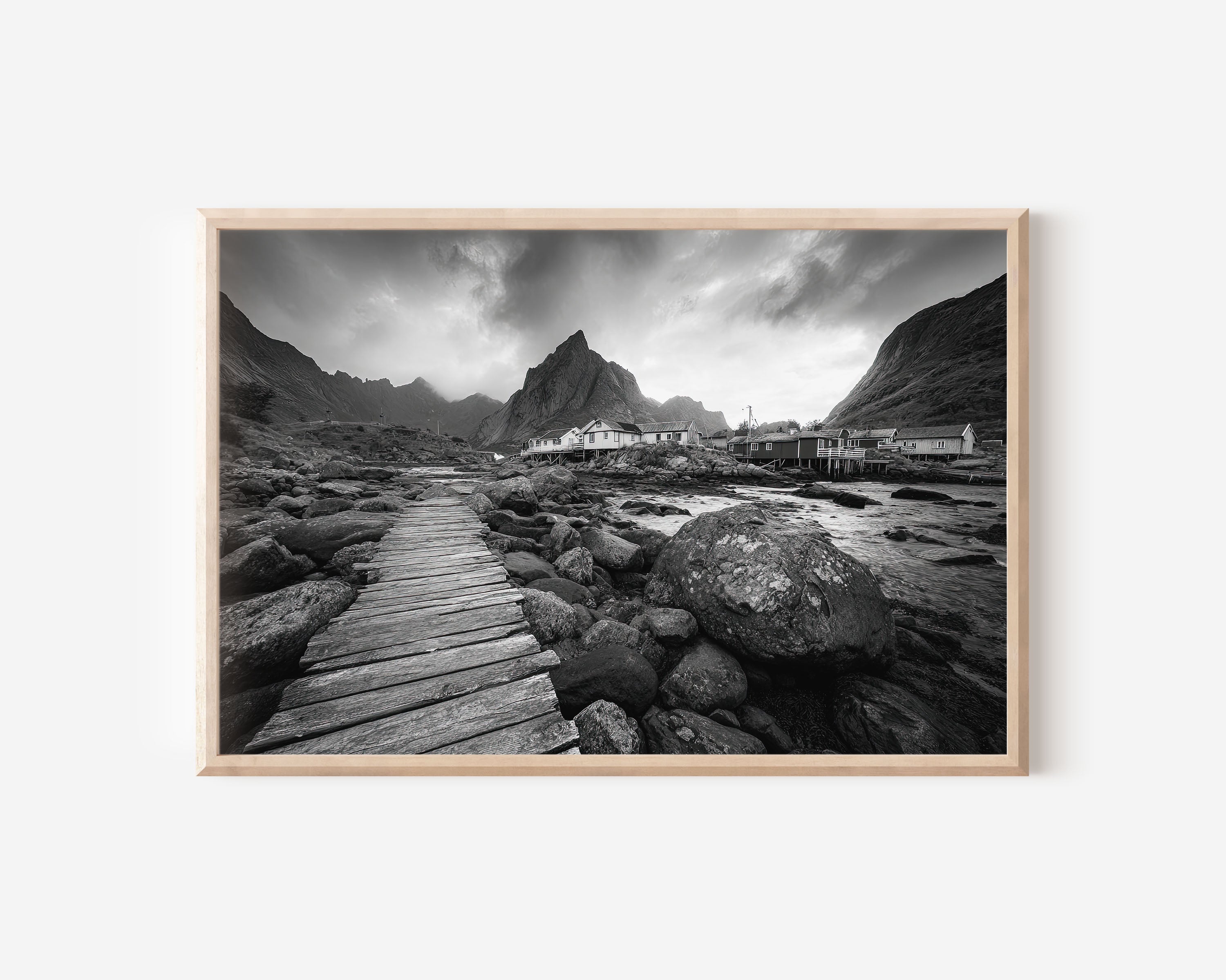 Lofoten Norway Wall Art Print – Black and White Mountain Landscape Photography
