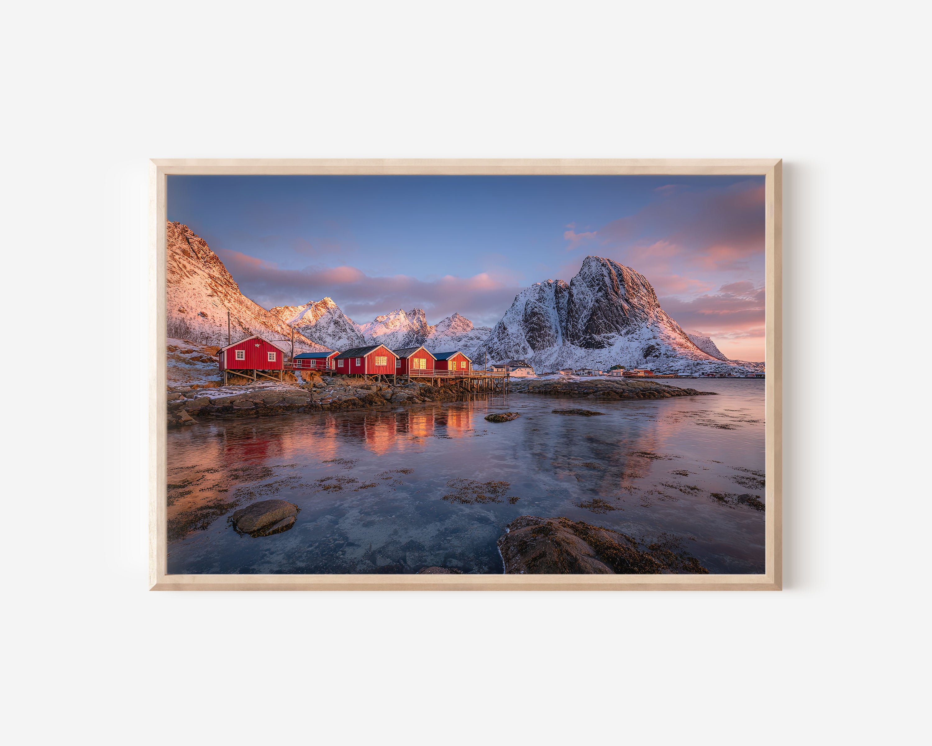 Lofoten Norway Snowy Mountains Reflection Wall Art Print – Nordic Winter Fjord