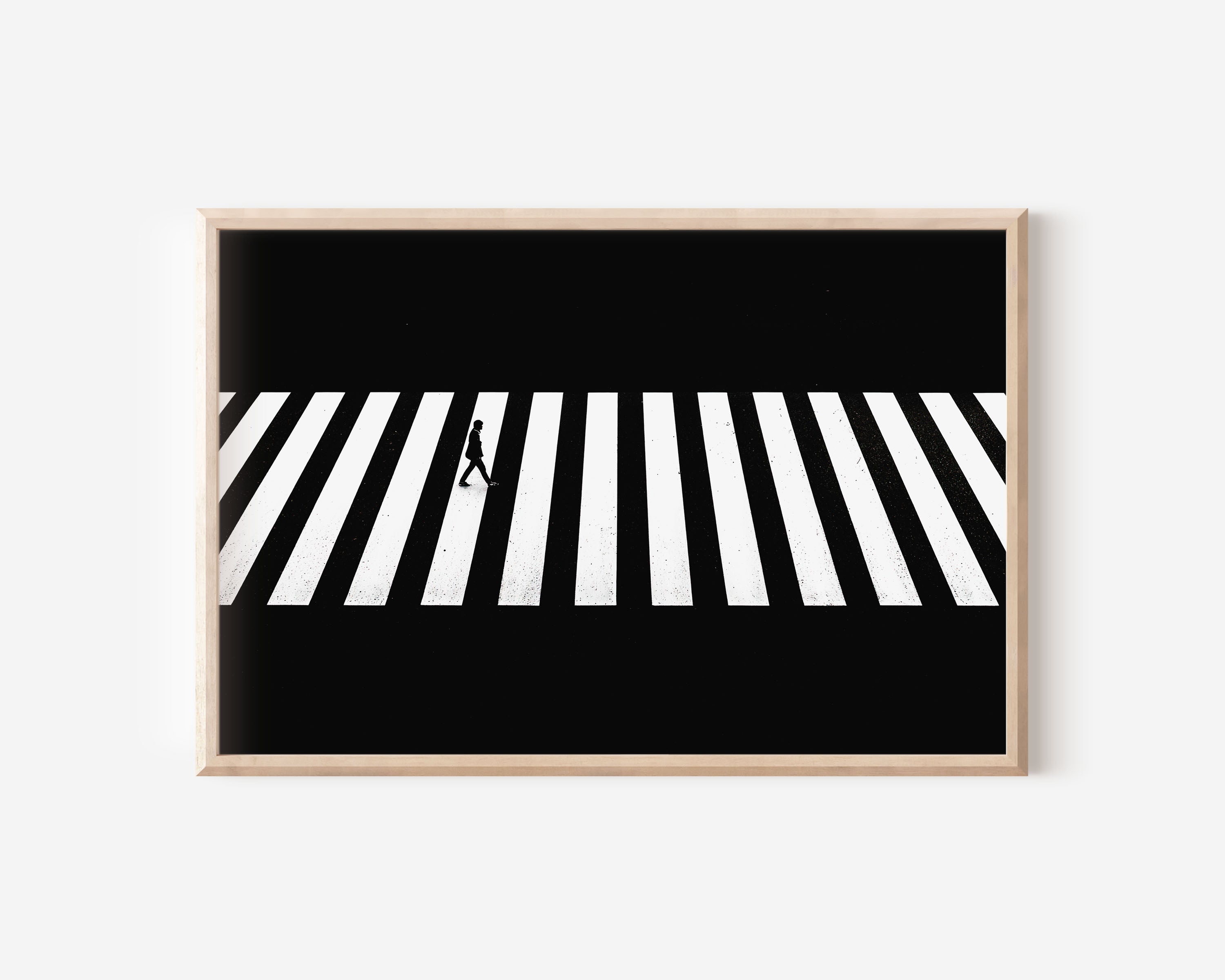 Zebra Crossing Overhead Print | Black and White Urban Street Wall Art | Lone Figure City Photography