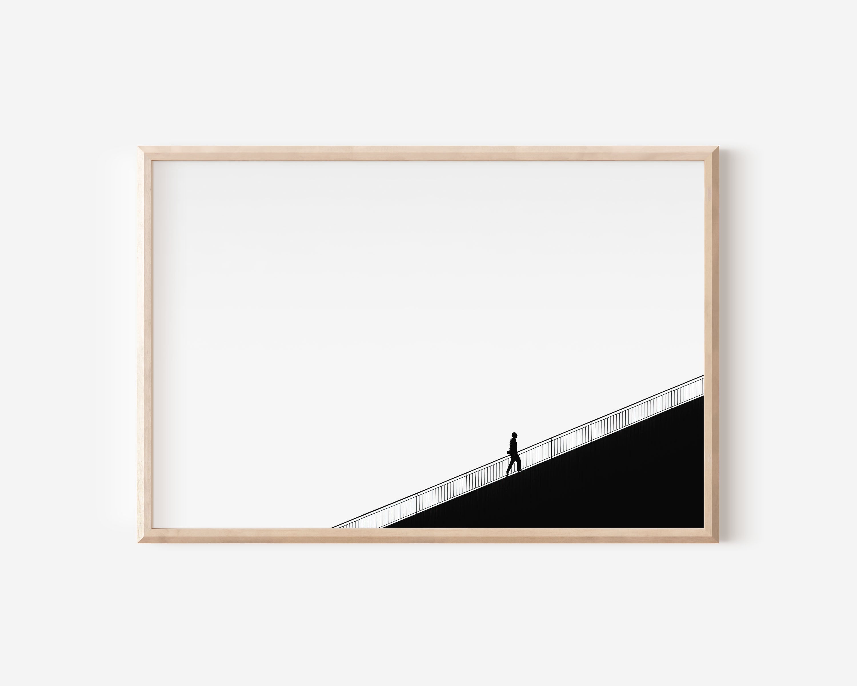 Lone Figure Diagonal Bridge Print | Ultra Minimalist Black and White Wall Art | Urban Architecture Photography