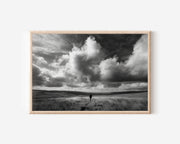 Lone Figure Moorland Print | Black and White Dramatic Sky Wall Art | British Landscape Photography