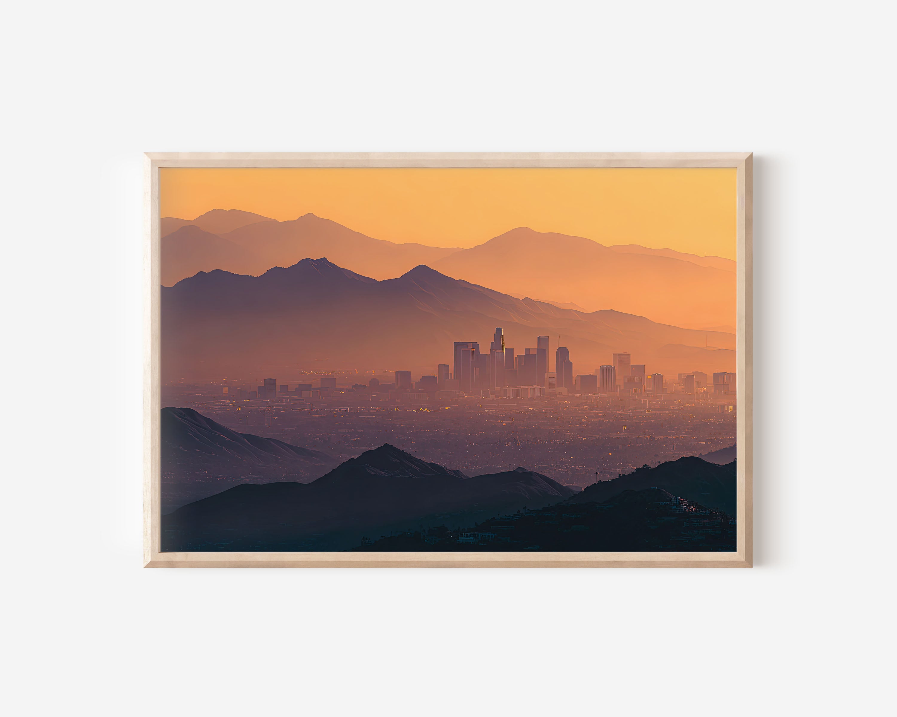 Los Angeles Skyline Sunset Wall Art Print | Downtown LA Cityscape