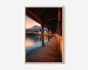 Lucerne Chapel Bridge Golden Hour Wall Art Print | Switzerland Travel Photography Poster | European Landmark Architecture Decor