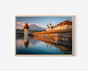 Lucerne Switzerland Wooden Bridge Wall Art Print – Chapel Bridge Lake Reflection