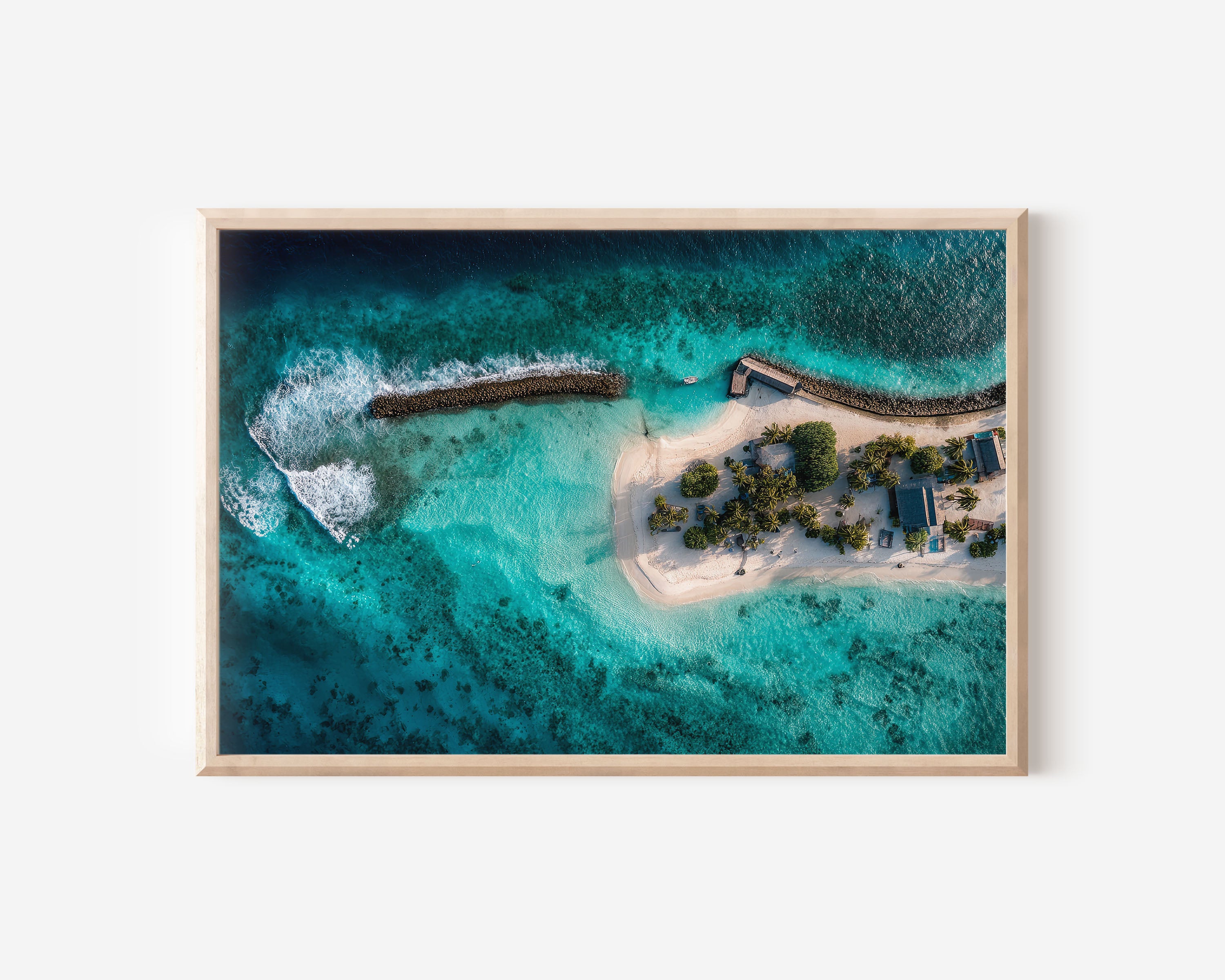 Maldives Tropical Island Wall Art – Maafushi Aerial Turquoise Ocean Beach Print