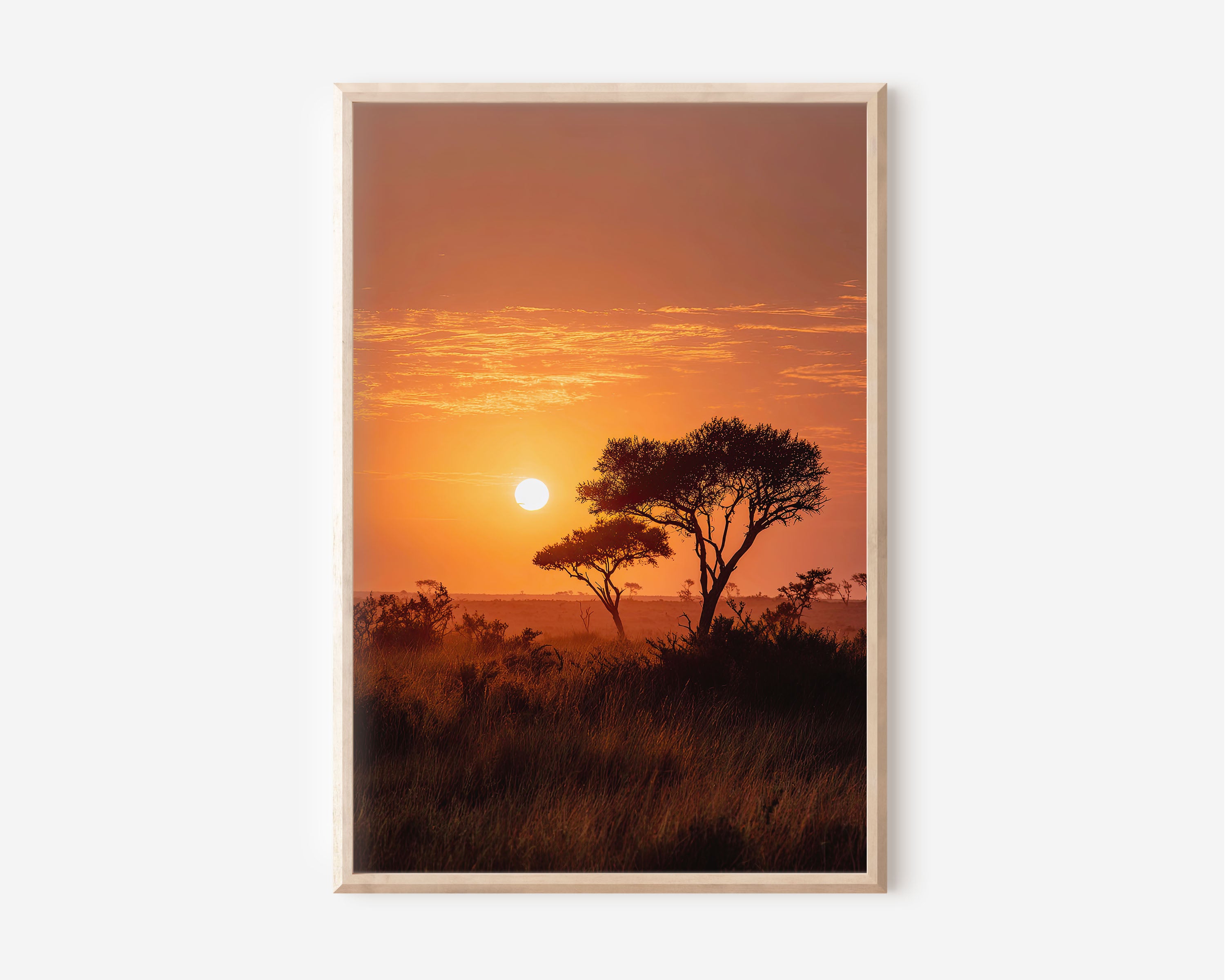Maasai Mara Sunset Wall Art Print | Kenya Africa Acacia Tree Savanna Photography | East Africa Safari Travel Poster | Warm Earthy Home Decor