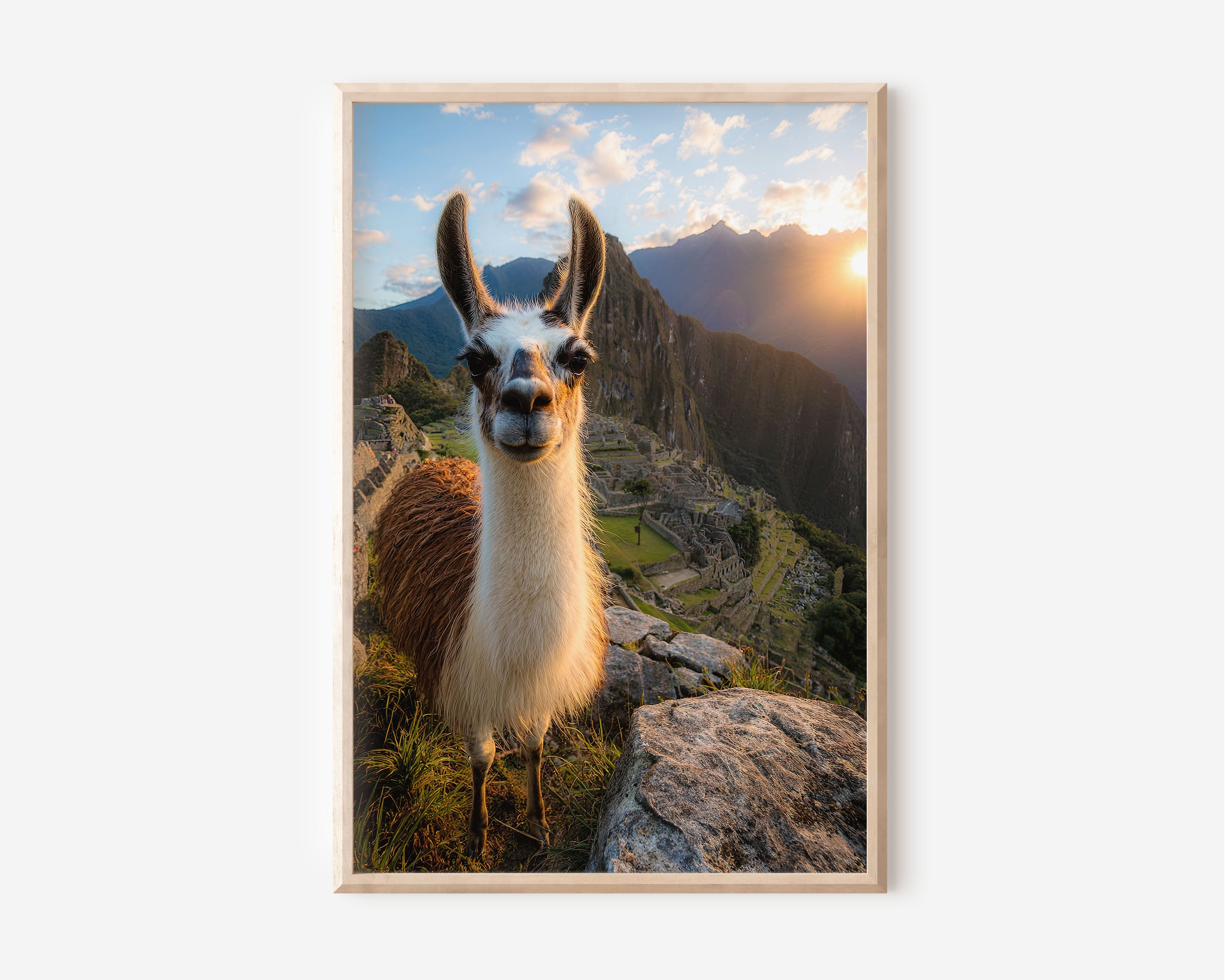 Machu Picchu Llama Wall Art Print – Peru Mountain Landscape Canvas & Framed Travel Decor
