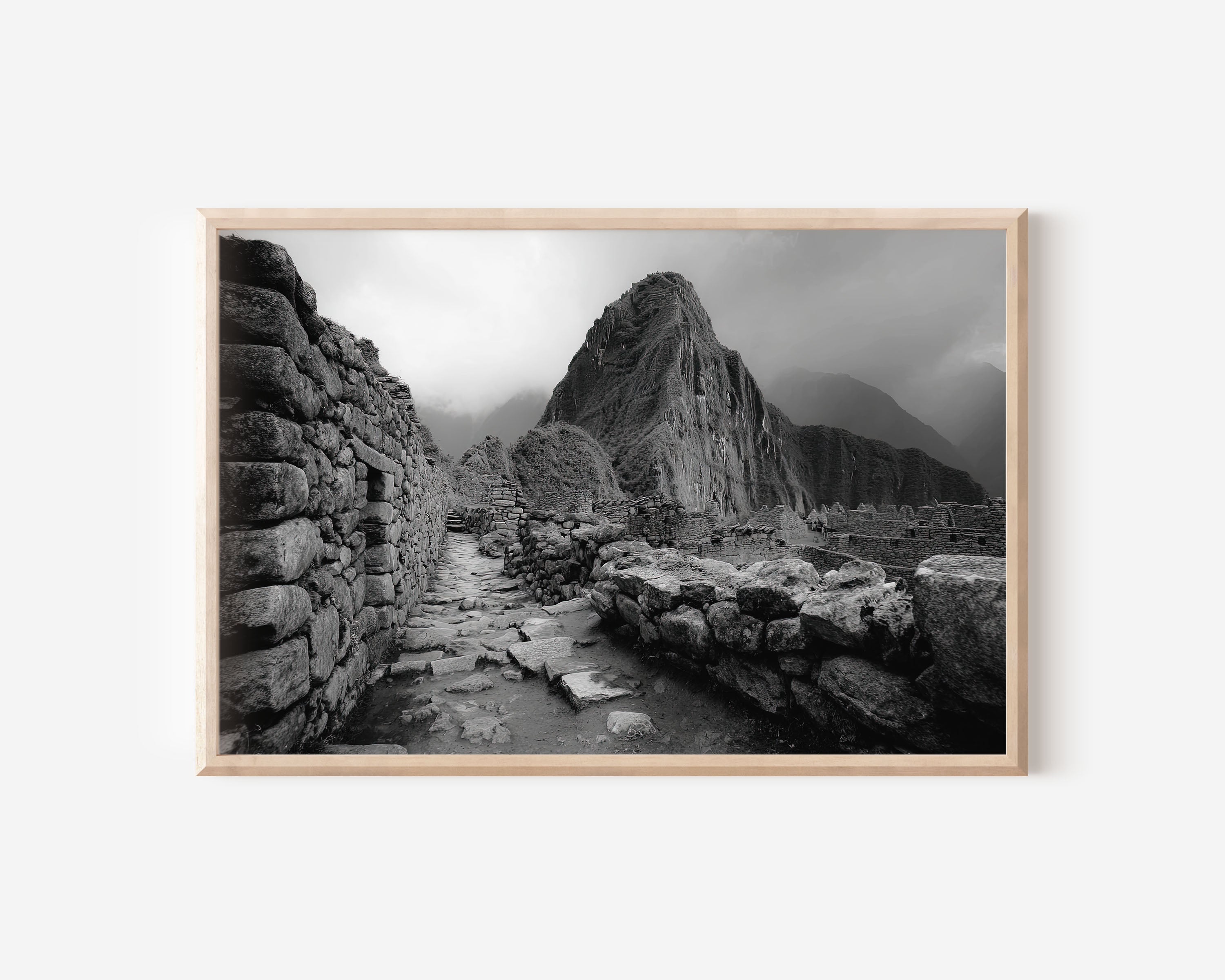 Machu Picchu Wall Art Print – Black and White Stone Path Photography