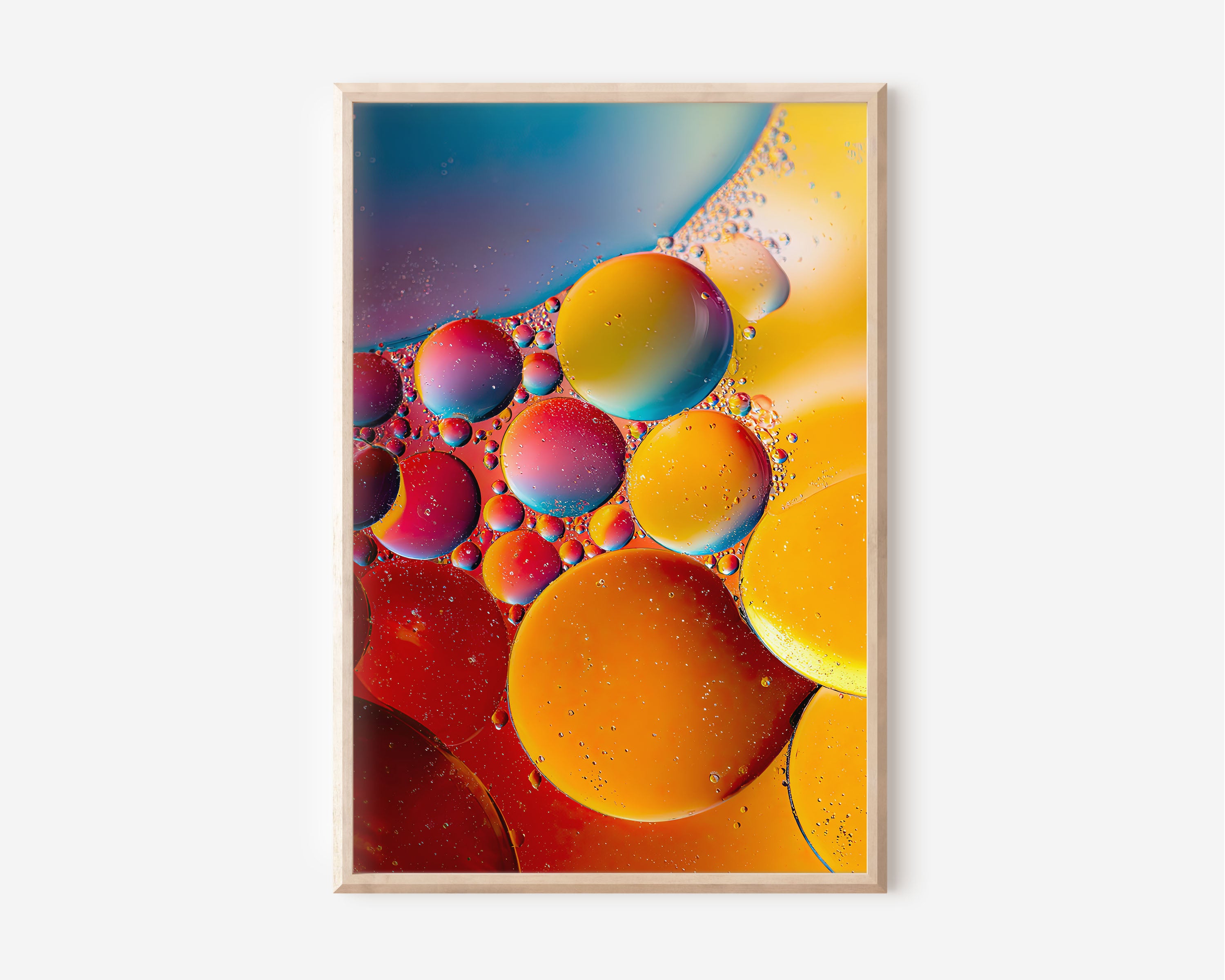 Macro Abstract Oil on Water Colourful Bubbles Wall Art Print | Bold Abstract Photography Poster | Modern Colourful Art Decor