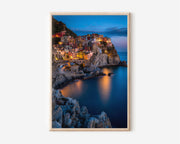 Manarola Cinque Terre Blue Hour Wall Art Print | Italy Coastal Village Photography | Ligurian Sea Cliffside Town Poster