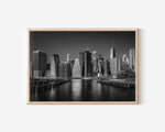 Manhattan Skyline Waterfront Black & White Wall Art Print