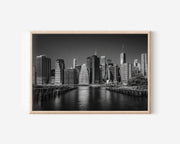 Manhattan Skyline Waterfront Black & White Wall Art Print