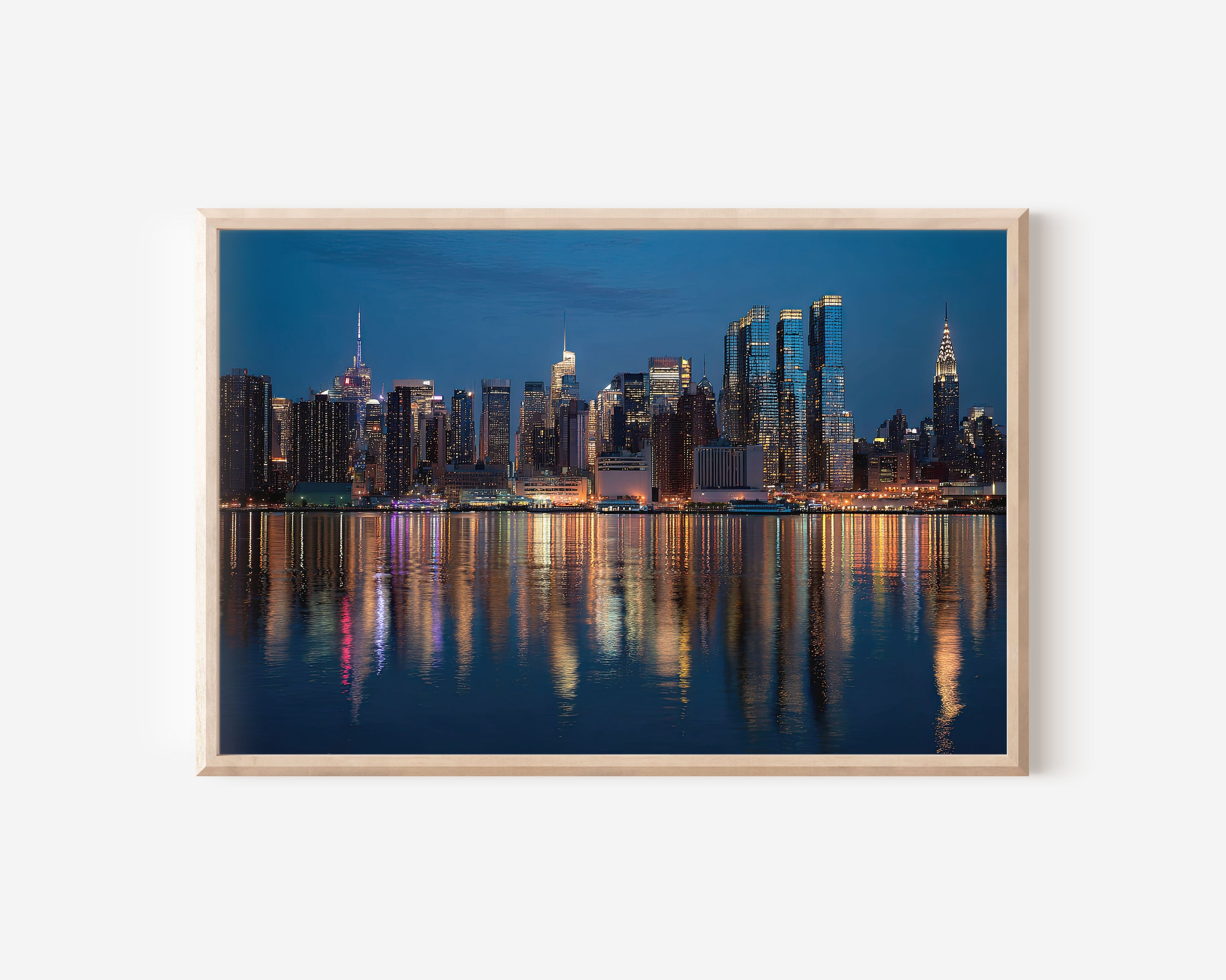 Manhattan Skyline Night Wall Art Print | New York City Skyline Reflection Photography