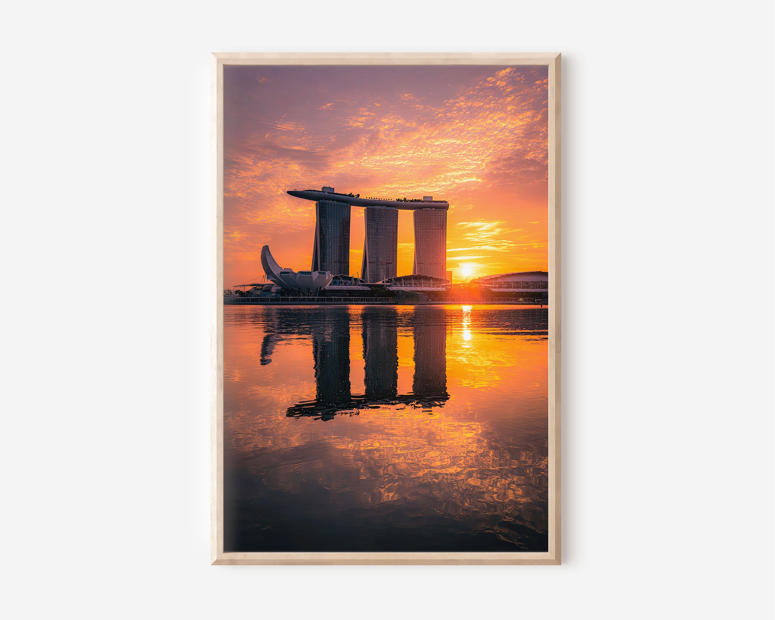 Marina Bay Sands Singapore Sunrise Golden Reflection Wall Art Print | Singapore City Photography Poster | Iconic Architecture Travel Decor