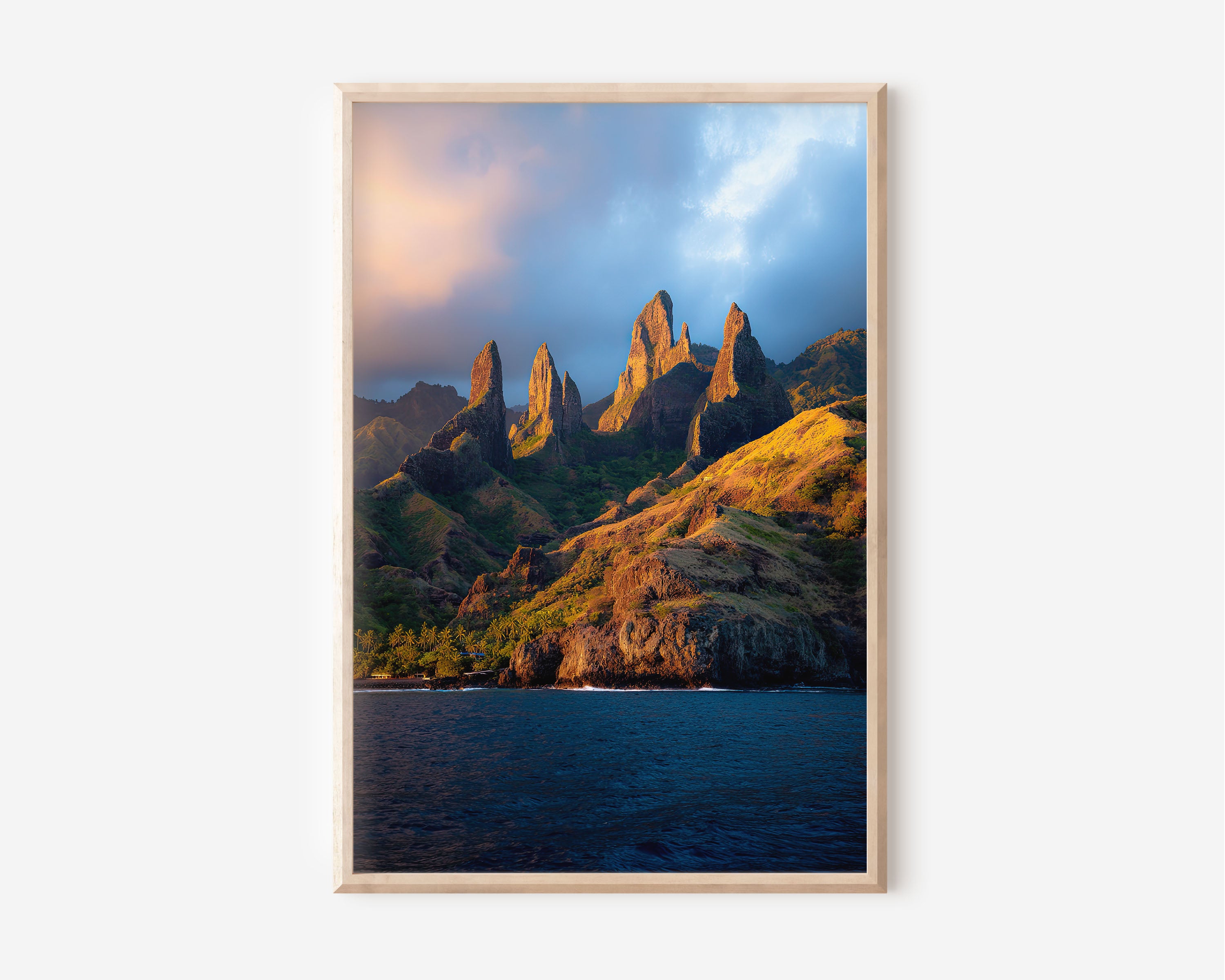Marquesas Islands Volcanic Rock Spires Sunrise French Polynesia Wall Art Print | Pacific Island Landscape Photography Poster | Dramatic Nature Decor