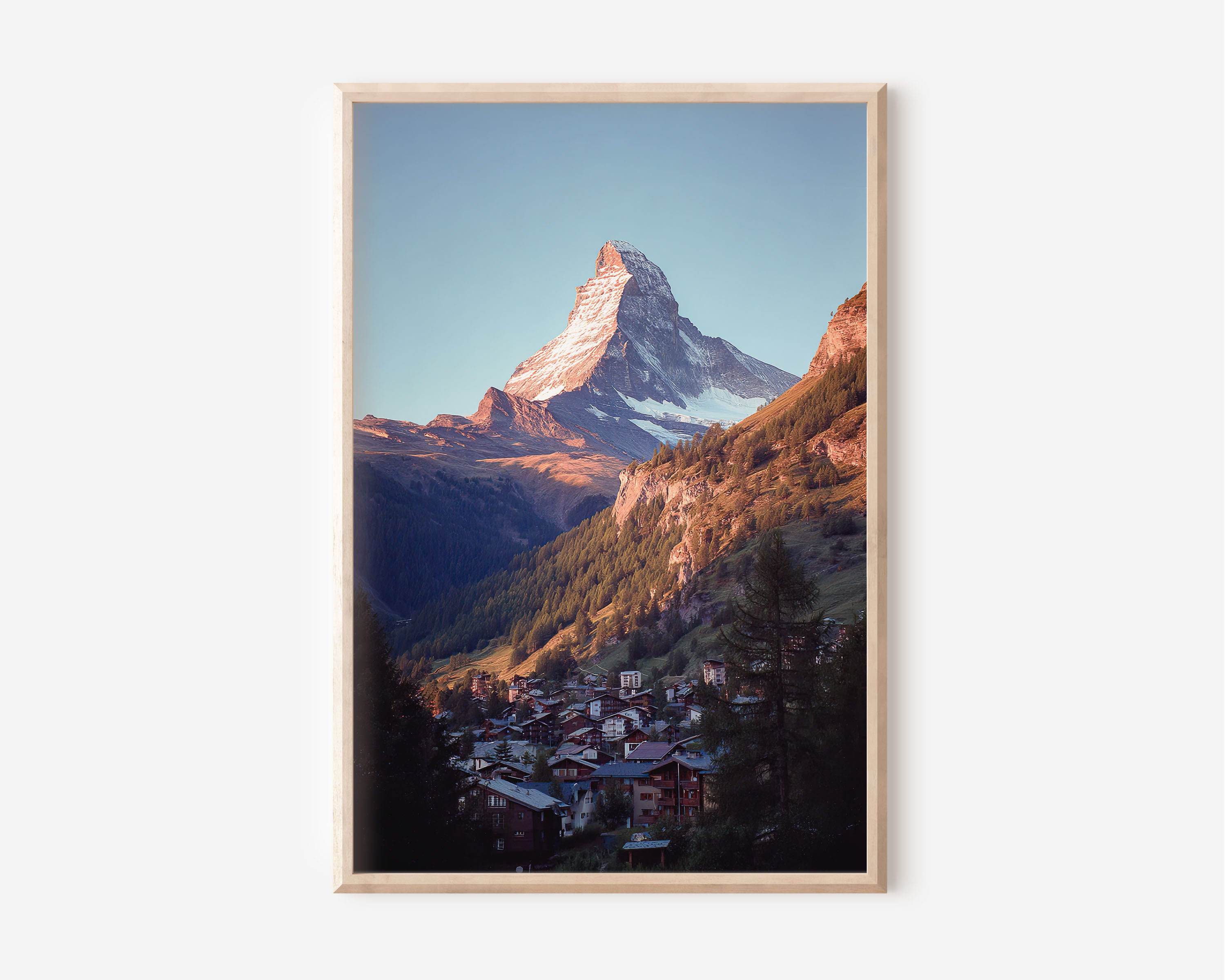 Matterhorn Zermatt Wall Art Print | Swiss Alps Village Sunrise Alpenglow Photography | Switzerland Travel Poster | Alpine Home Decor