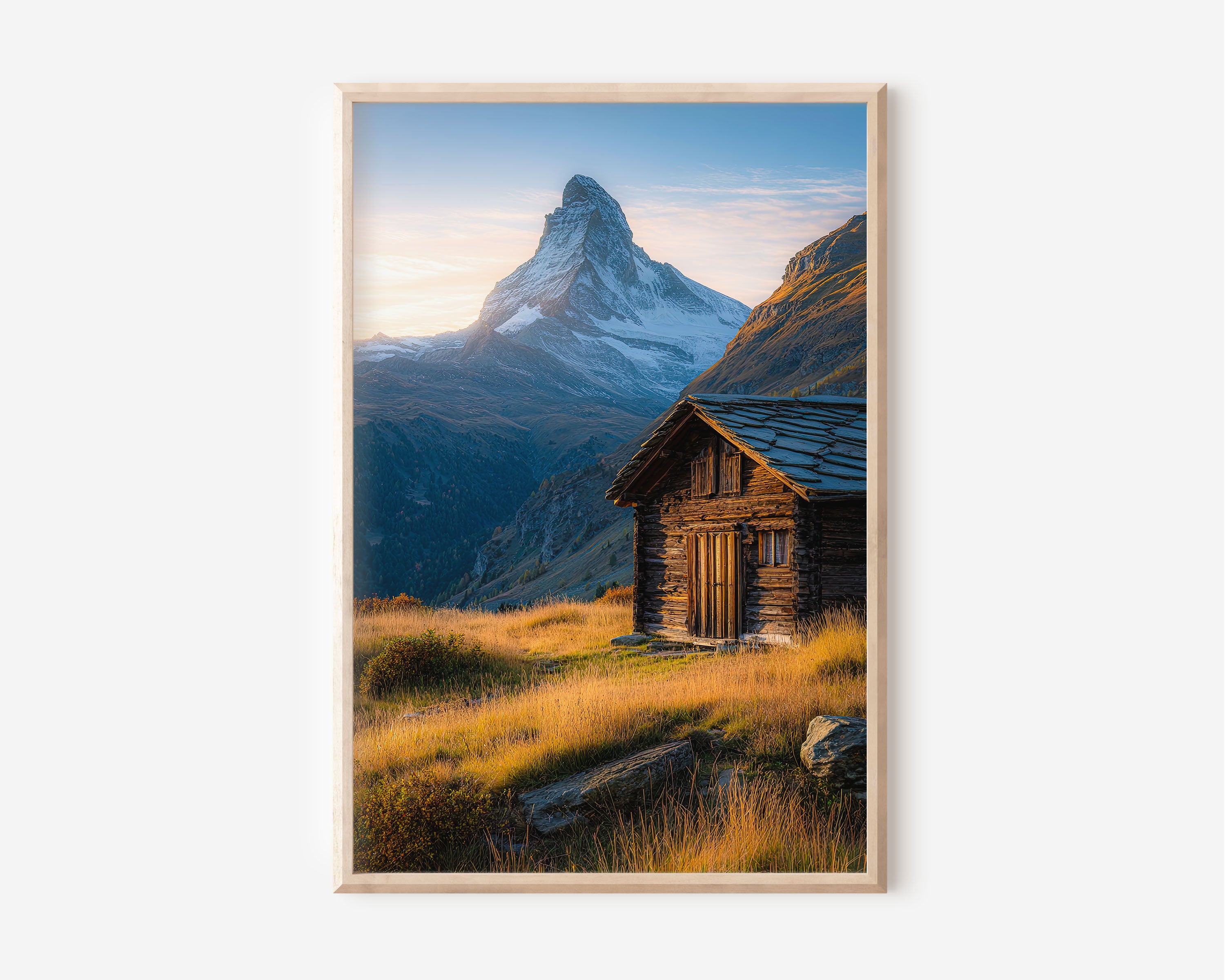 Matterhorn Sunrise Wall Art Print | Swiss Alps Cabin Landscape Photography