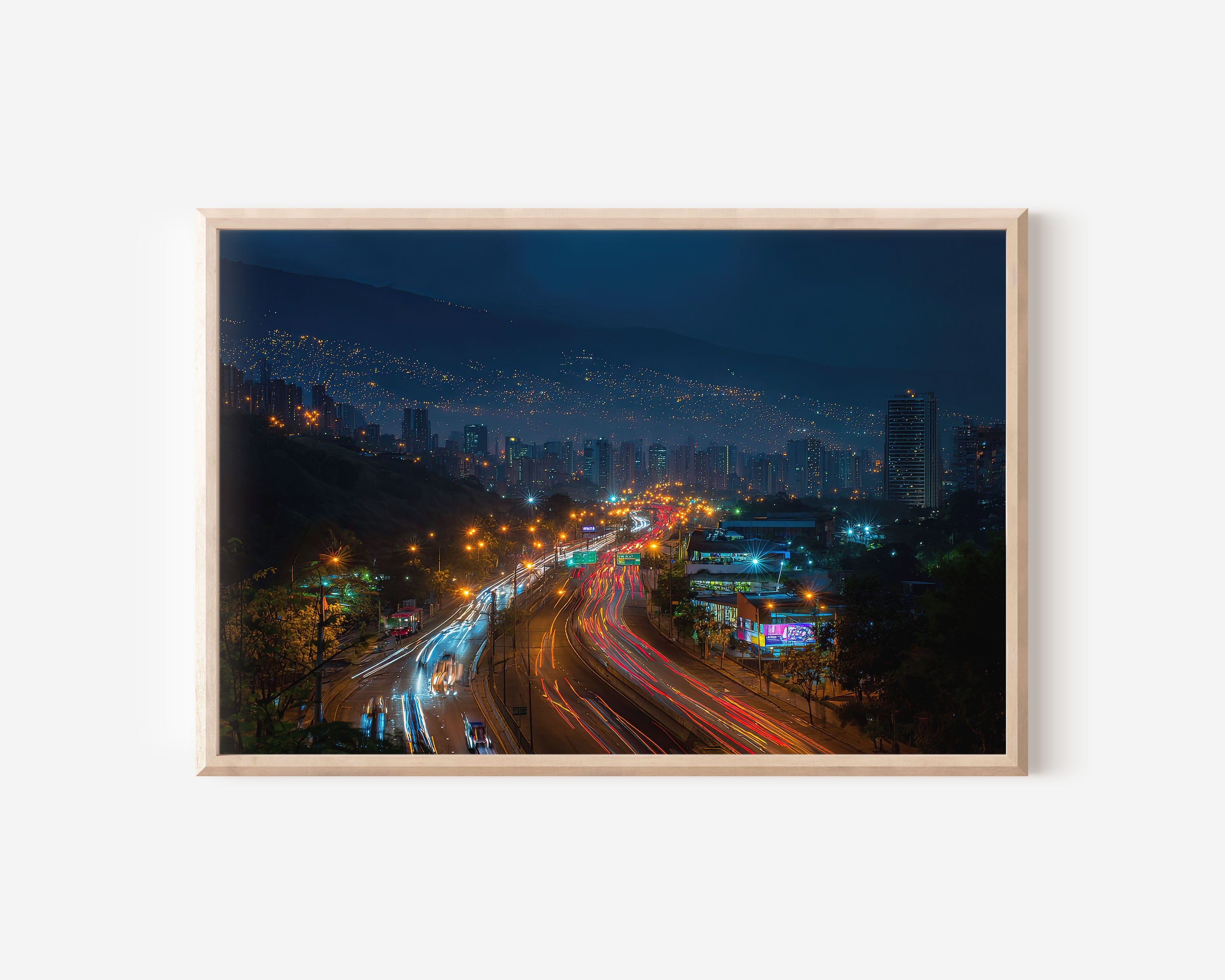 Medellín City Lights Night Wall Art Print, Colombia
