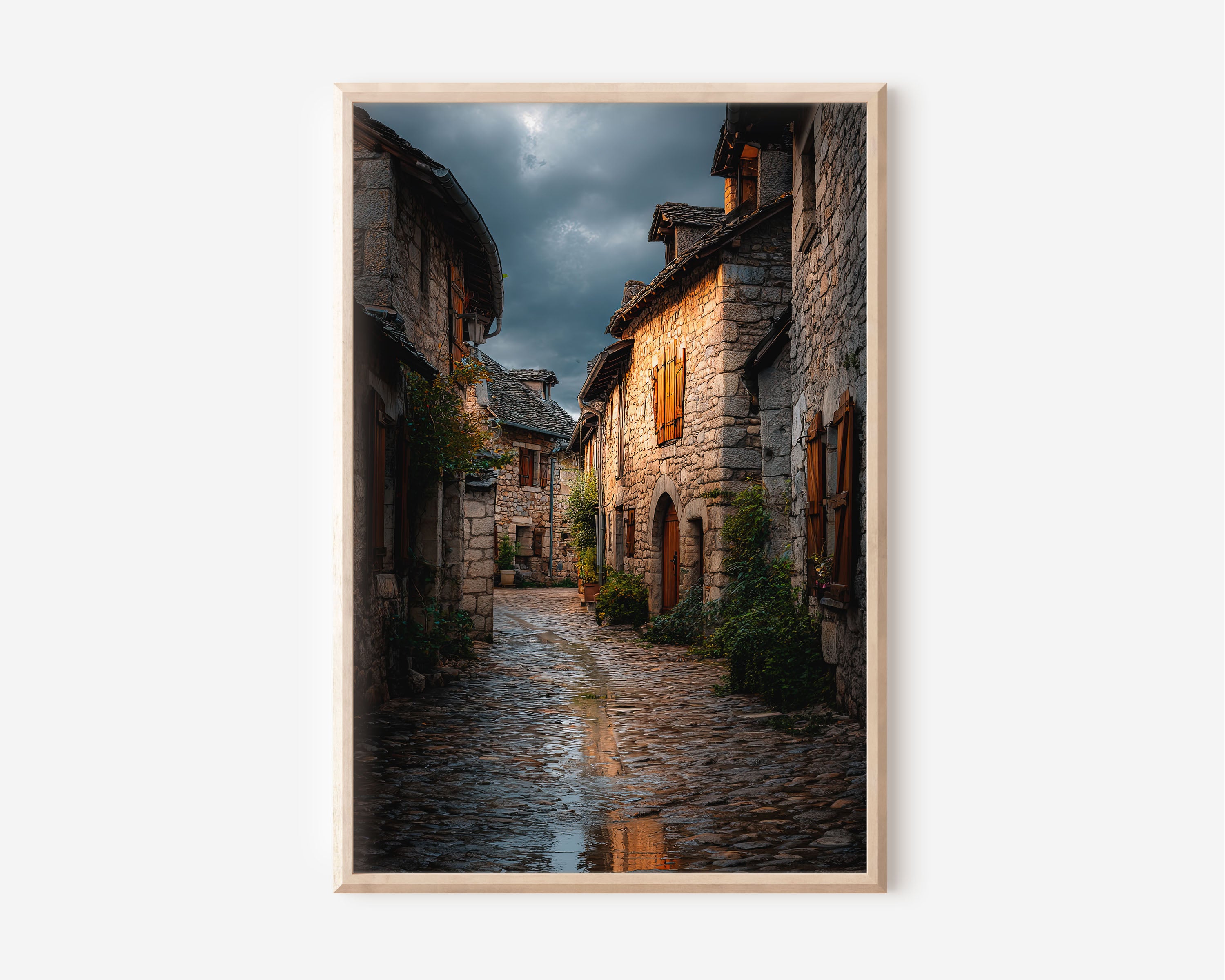 Medieval Stone Village Street Print | French Countryside Wall Art | Cobblestone Alley Photography