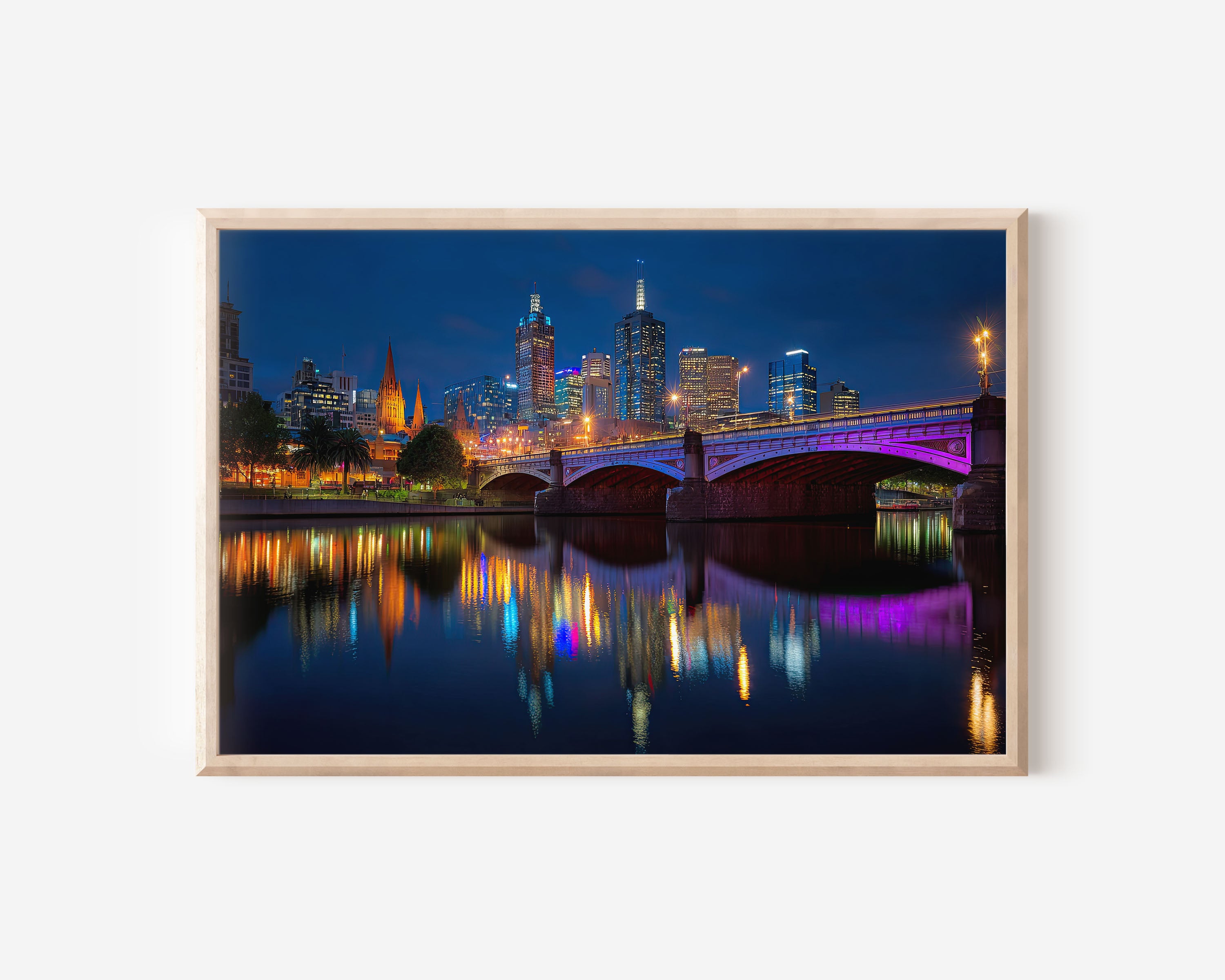 Melbourne Princes Bridge Night Wall Art Print, Yarra River Skyline