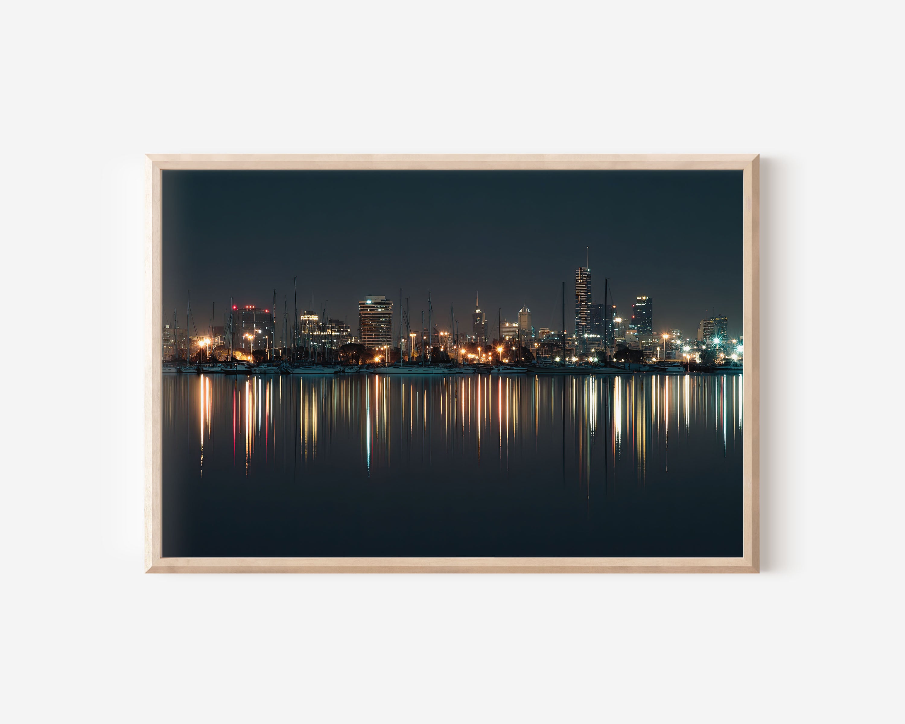 Melbourne Skyline Night Wall Art Print | Australia City Reflection