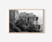 Meteora Greece Black & White Wall Art Print