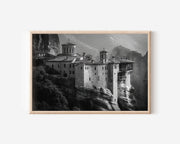 Meteora Greece Black & White Canvas Wall Art Print