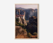Meteora Monastery Dusk Wall Art Print | Greece Roussanou Rock Pillar Twilight Photography | Greek Travel Poster | Romantic Spiritual Home Decor