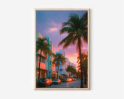 Miami Ocean Drive Sunset Palm Street Wall Art | Art Deco Coastal Print