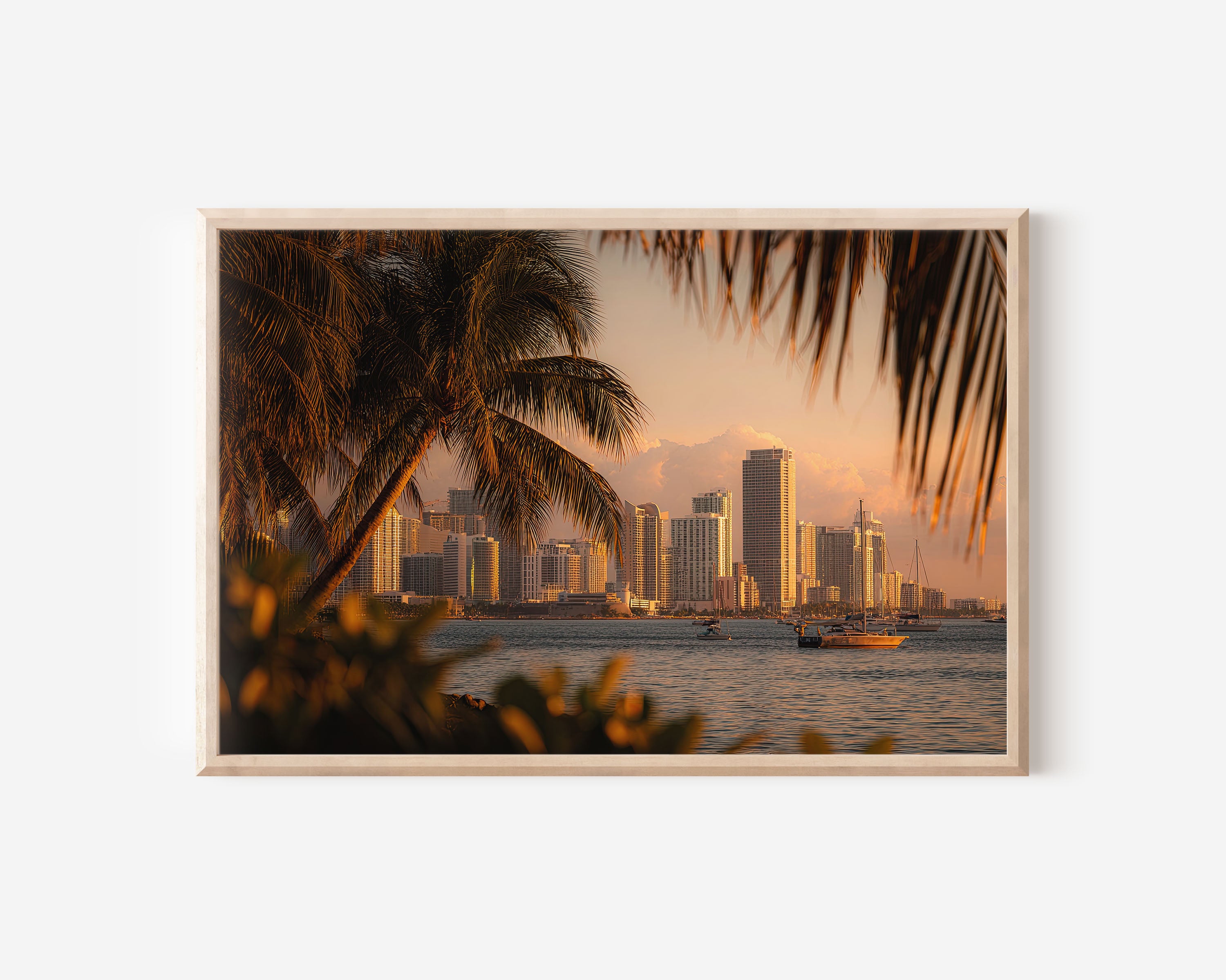 Miami Skyline Sunset Wall Art Print | Florida Tropical Cityscape
