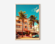 Miami Beach Retro Vibes | Art Deco Hotel Vintage Car Wall Art Print