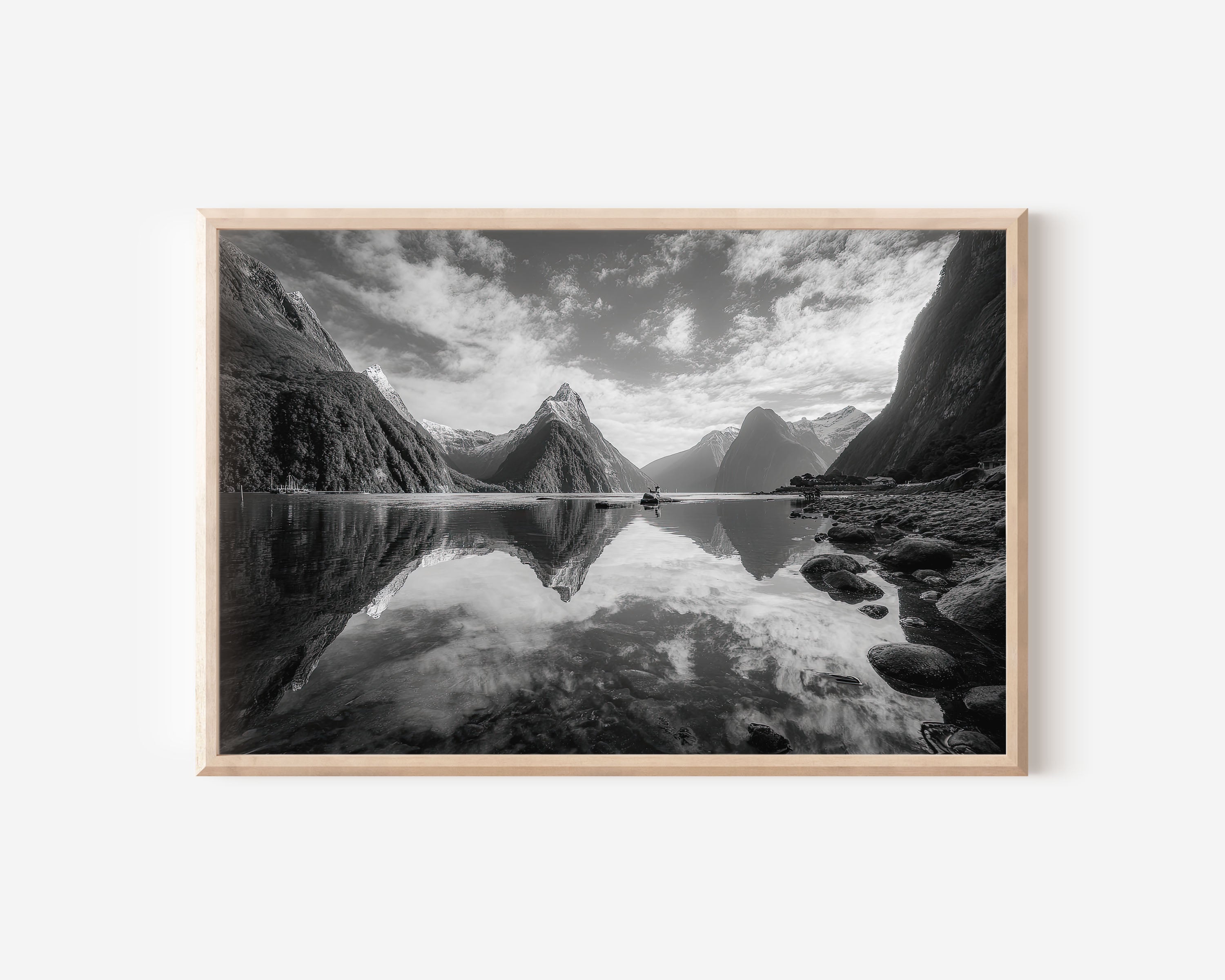 Milford Sound Black & White Wall Art Print