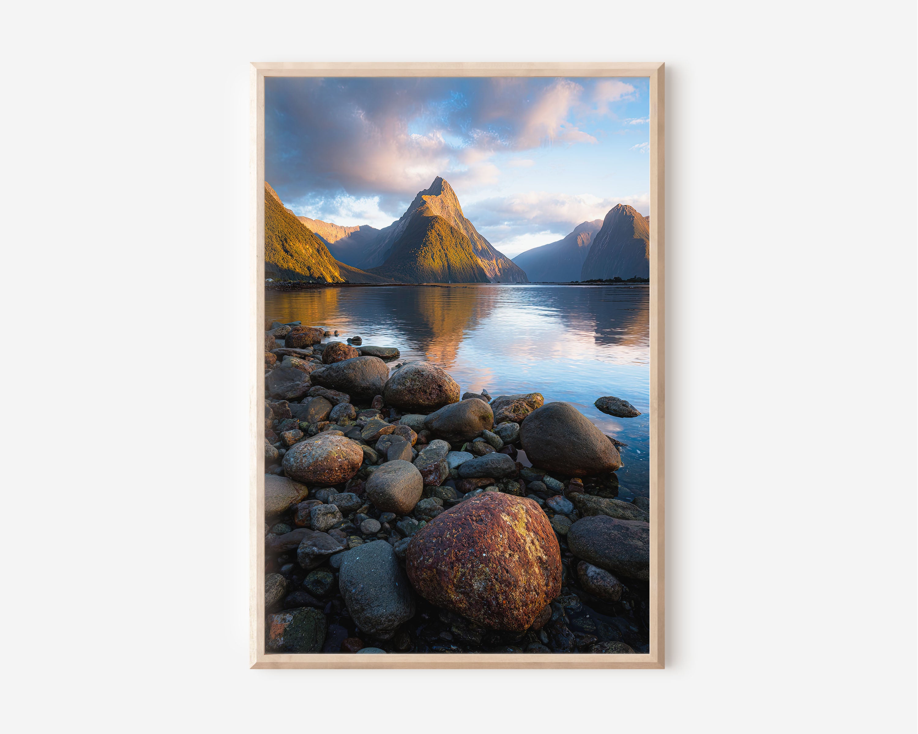 Milford Sound Golden Hour Wall Art Print | Mitre Peak Fiordland New Zealand Sunrise Photography | NZ Travel Poster | Alpine Coastal Home Decor