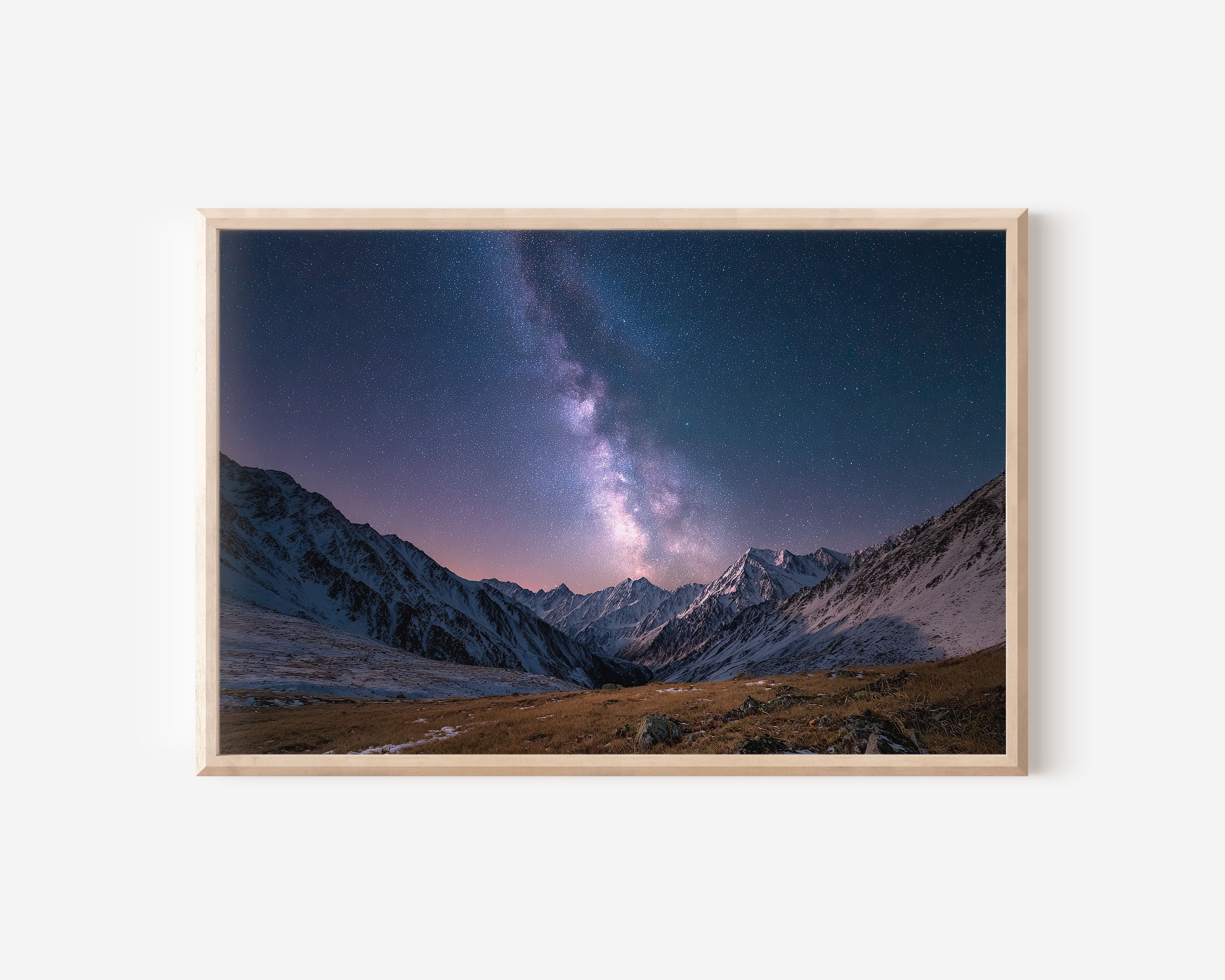 Milky Way Above Frozen Valley Wall Art – Winter Mountain Night Sky